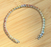 7 CT Genuine Natural Multi Color Sapphire Sterling Silver Tennis Bracelet 6.75"